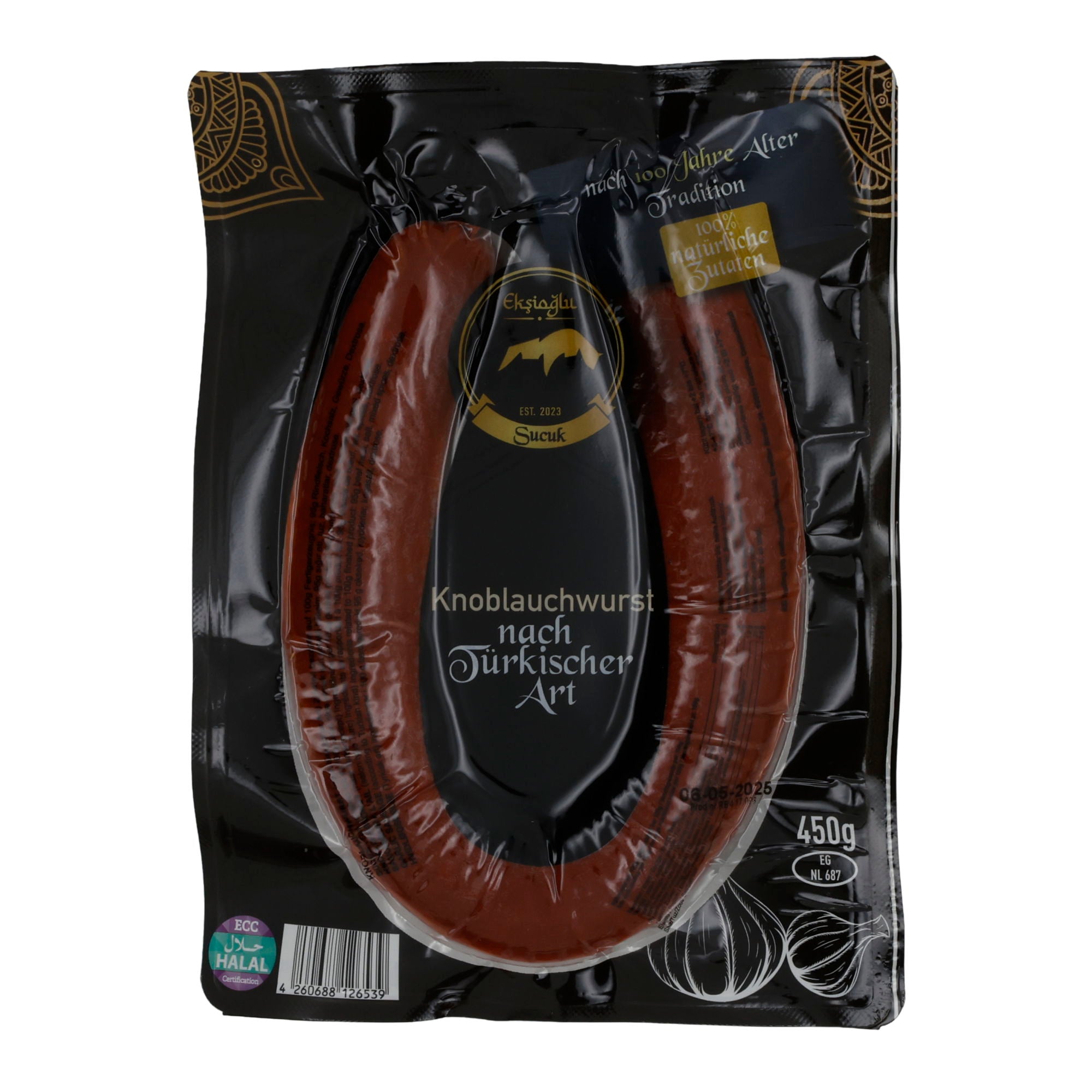 Knoblauchwurst Eksiağlu | Nach türkischer Art, Halal Sucuk | 450 g vakuumverpackt EKSIOGLU